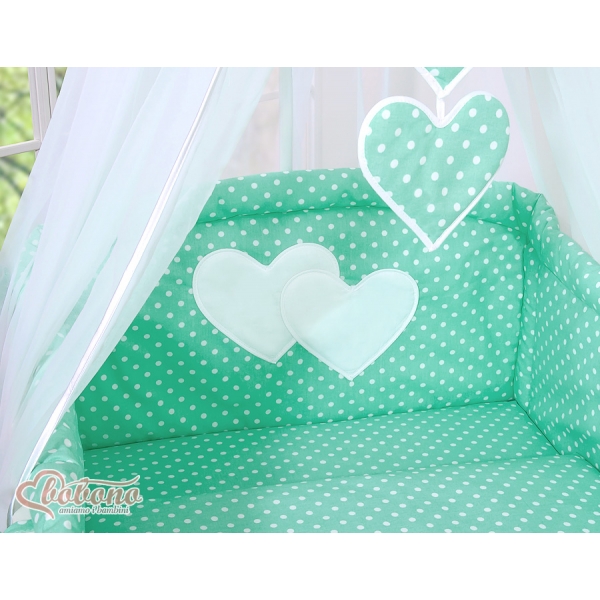 Himmel aus Chiffon für Babybett - Hängende Herzen Minz-Punktemuster