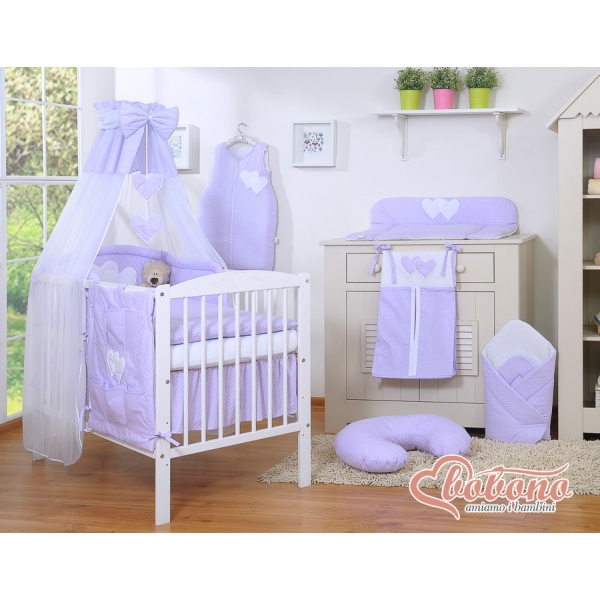 Himmel für Babybett Chiffon - Hängende Herzen Lila-Punkmuster