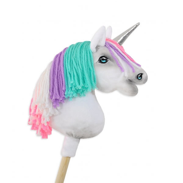 Hobby Horse Einhorn Steckenpferd mit bunter Mähne - weiß A4 minze