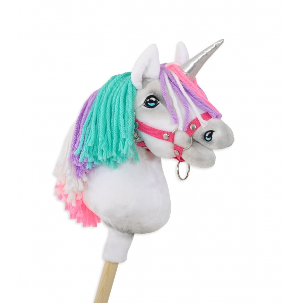 Hobby Horse Einhorn Steckenpferd mit bunter Mähne - weiß A4 minze