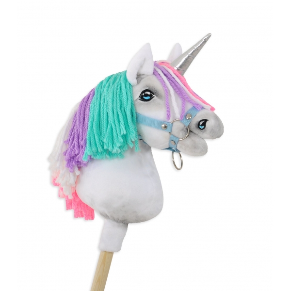 Hobby Horse Einhorn Steckenpferd mit bunter Mähne - weiß A4 minze
