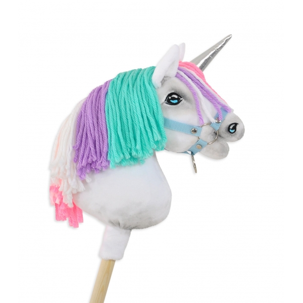 Hobby Horse Einhorn Steckenpferd mit bunter Mähne - weiß A4 minze