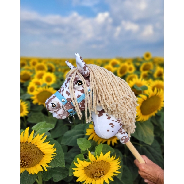 Hobby Horse Steckenpferd brauner Leopard Pferd mit beiger Mähne A4