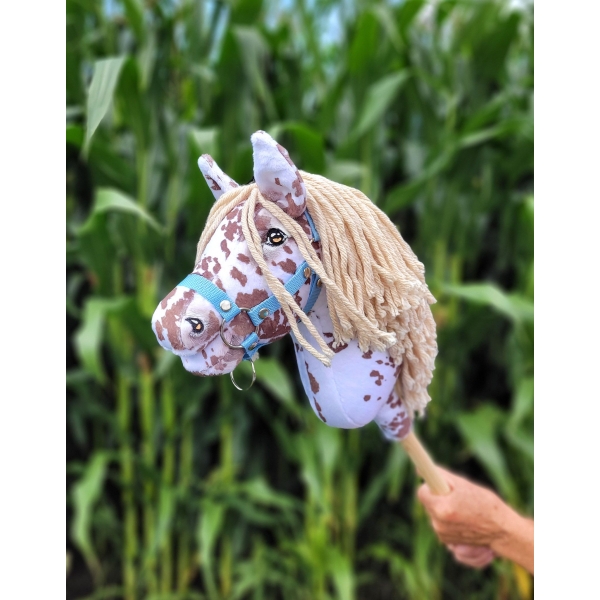 Hobby Horse Steckenpferd brauner Leopard Pferd mit beiger Mähne A4