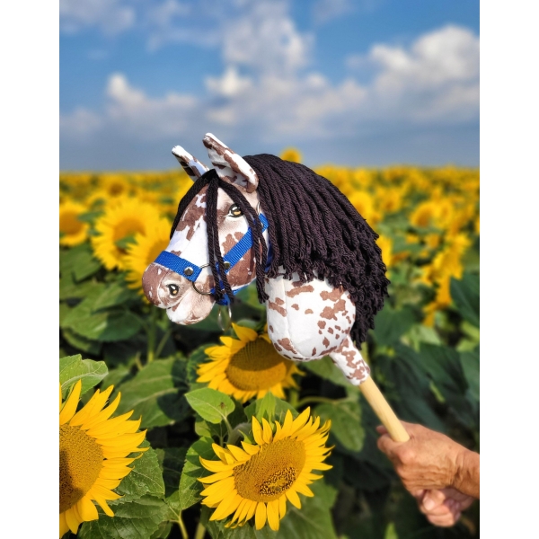 Hobby Horse Steckenpferd brauner Leopard Pferd mit schwarzer Mähne A4