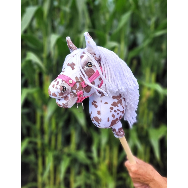 Hobby Horse Steckenpferd brauner Leopard Pferd mit weißen Mähne A4