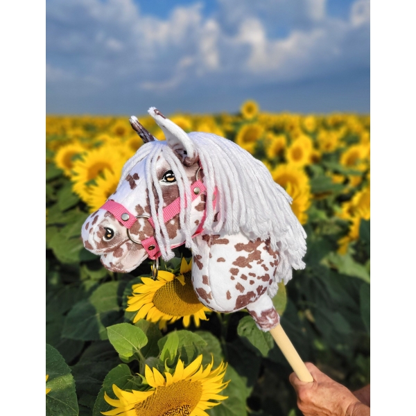 Hobby Horse Steckenpferd brauner Leopard Pferd mit weißen Mähne A4