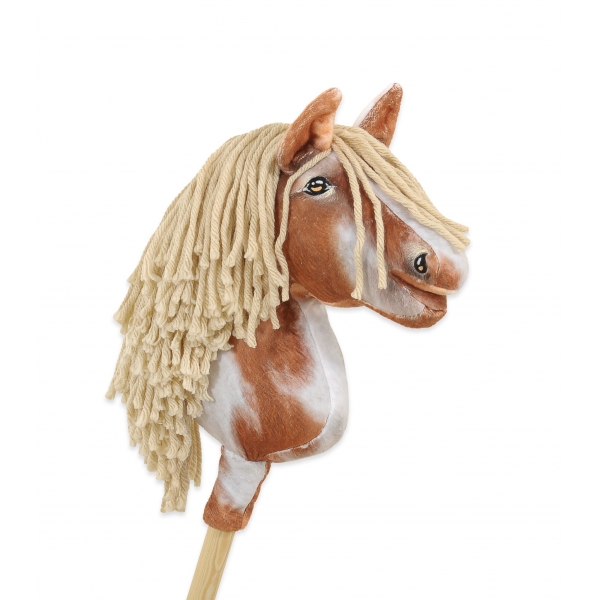 Hobby Horse Steckenpferd Pferd Tobiano mit beiger Mähne A4