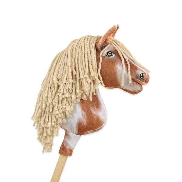 Hobby Horse Steckenpferd Pferd Tobiano mit beiger Mähne A4