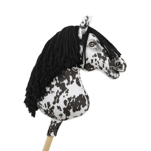 Hobby Horse Steckenpferd Weiß Leopard mit schwarzer Mähne A3
