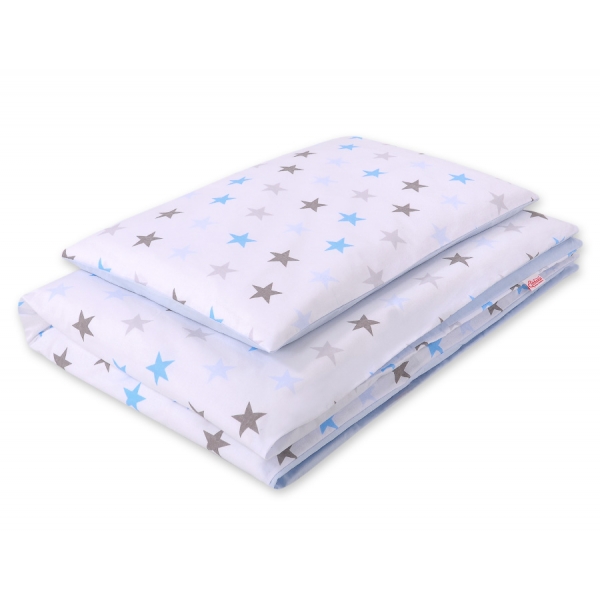 Juniorbett Bettwäsche Set 2-tlg 140x200 Junior -  Sternen grau -blau