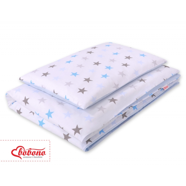 Juniorbett Bettwäsche Set 2-tlg 140x200 Junior -  Sternen grau -blau