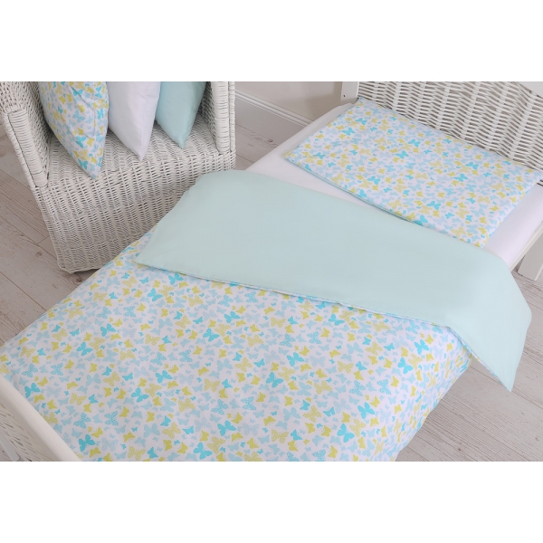 Juniorbett Bettwäsche Set 2-tlg 140x200 Junior - blaue Schmetterlinge