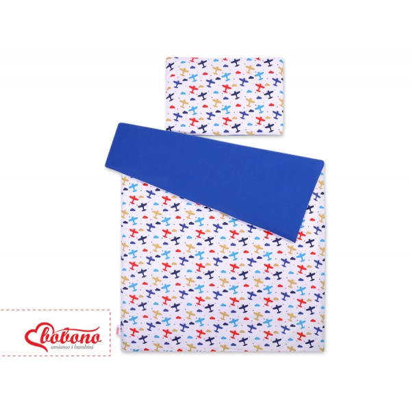 Juniorbett Bettwäsche Set 2-tlg 140x200 Junior - Flugzeuge dunkelblau