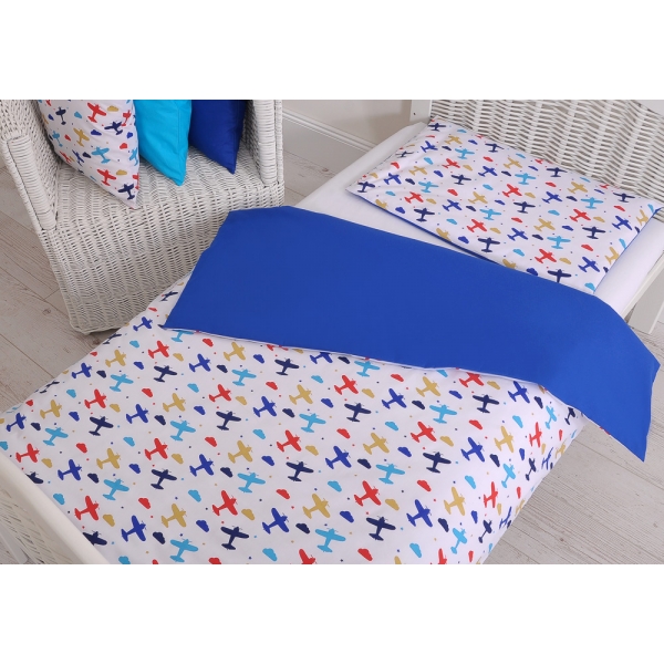 Juniorbett Bettwäsche Set 2-tlg 140x200 Junior - Flugzeuge dunkelblau
