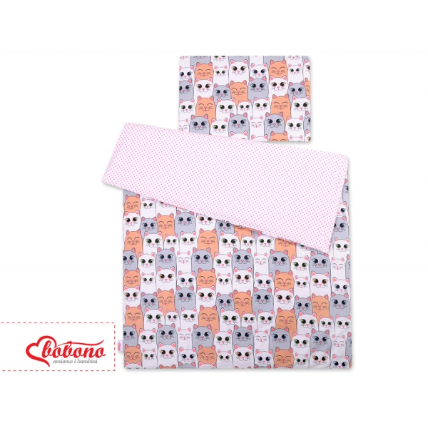 Juniorbett Bettwäsche Set 2-tlg 140x200 Junior - rosa-grau Katzen