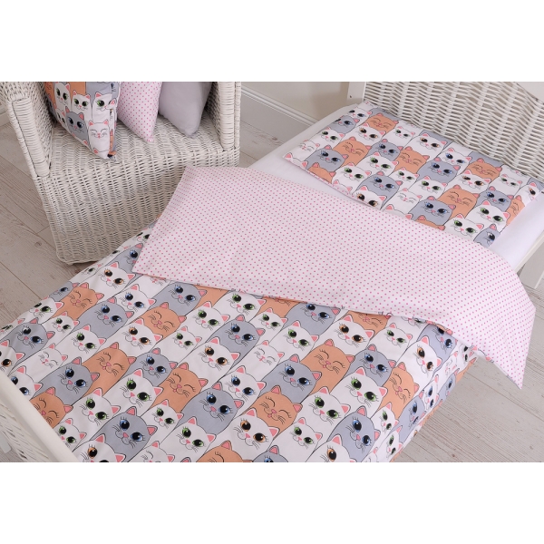 Juniorbett Bettwäsche Set 2-tlg 140x200 Junior - rosa-grau Katzen