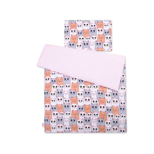 Juniorbett Bettwäsche Set 2-tlg 140x200 Junior - rosa-grau Katzen