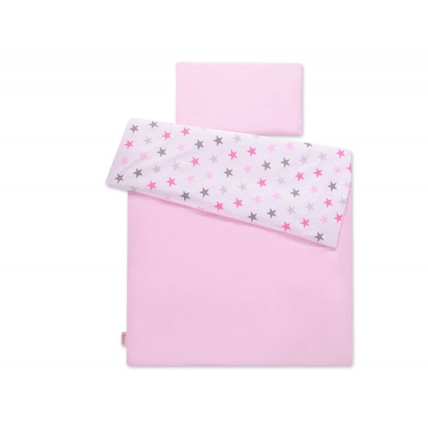 Juniorbett Bettwäsche Set 2-tlg 140x200 Junior - Sternen rosa - grau /rosa