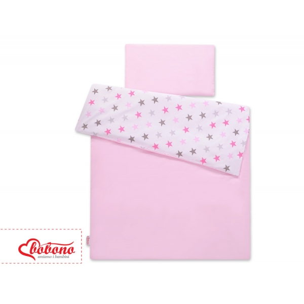Juniorbett Bettwäsche Set 2-tlg 140x200 Junior - Sternen rosa - grau /rosa