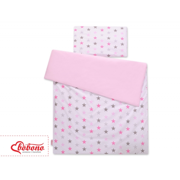 Juniorbett Bettwäsche Set 2-tlg 140x200 Junior - Sternen rosa - grau /rosa