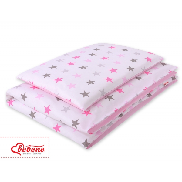 Juniorbett Bettwäsche Set 2-tlg 140x200 Junior - Sternen rosa - grau /rosa