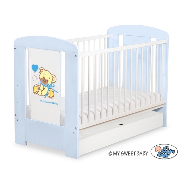 Kinderbett 120x60cm Bär mit Schleife blau mit Schublade STANDARD