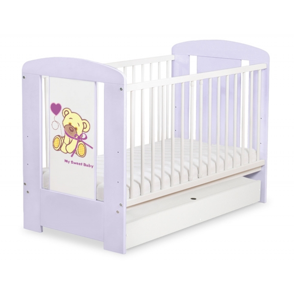Kinderbett 120x60cm Bär mit Schleife lila mit Schublade STANDARD