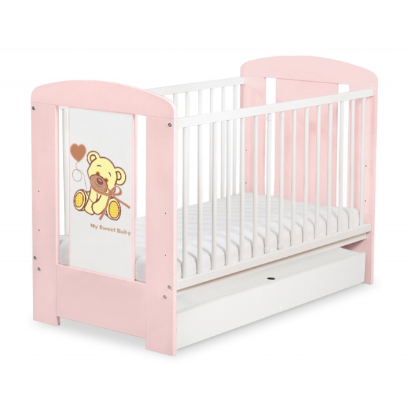 Kinderbett 120x60cm Bär mit Schleife  pink mit Schublade STANDARD