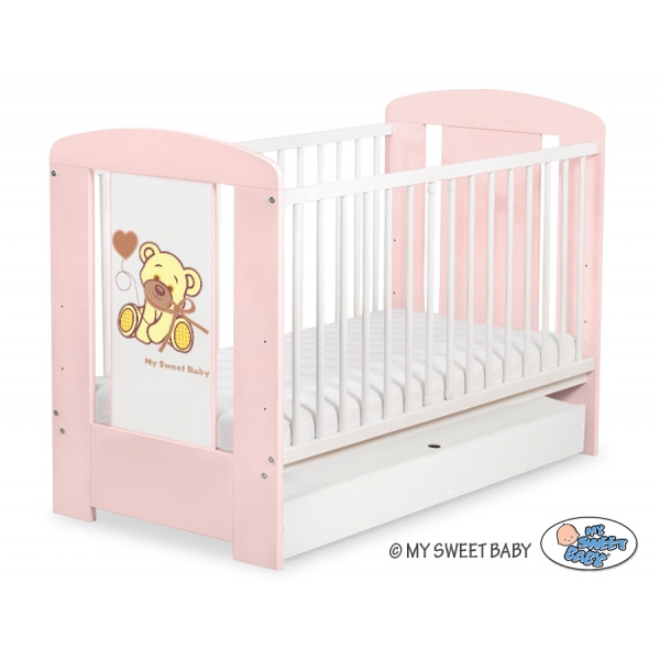 Kinderbett 120x60cm Bär mit Schleife  pink mit Schublade STANDARD