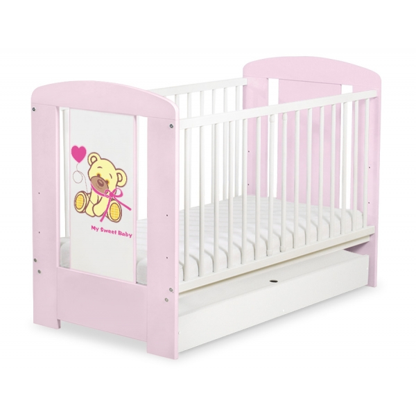 Kinderbett 120x60cm Bär mit Schleife rosa mit Schublade STANDARD