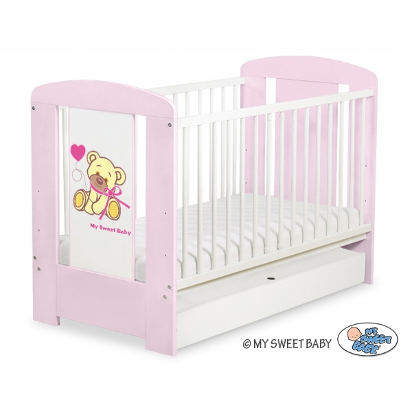 Kinderbett 120x60cm Bär mit Schleife rosa mit Schublade STANDARD