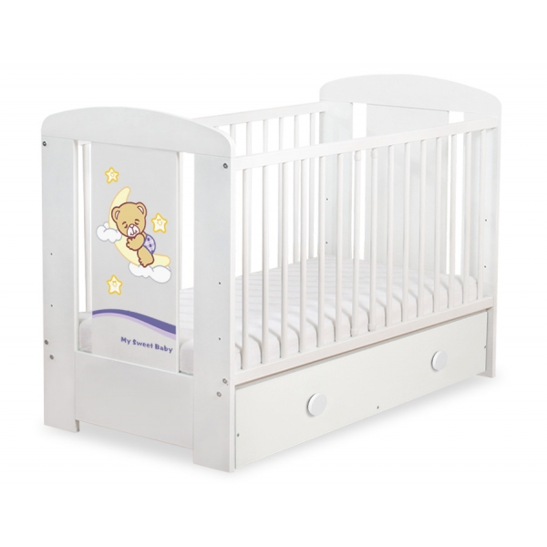 Weiß Kinderbett 120x60cm Gute Nacht Lila mit Schublade MAXI