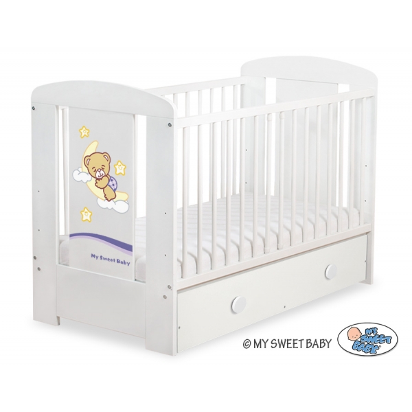 Weiß Kinderbett 120x60cm Gute Nacht Lila mit Schublade MAXI