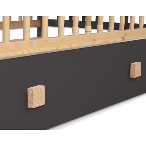 Kinderbett 120x60cm Leonardo anthrazit - naturholz mit Kinderbettschublade MAXI