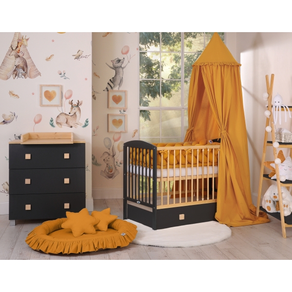 Kinderbett 120x60cm Leonardo anthrazit - naturholz mit Kinderbettschublade MAXI