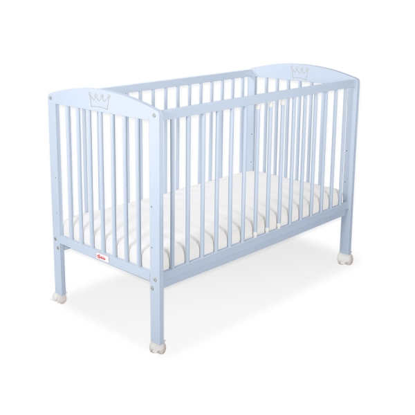 Babybett mit Matratze und Rollen in Blau