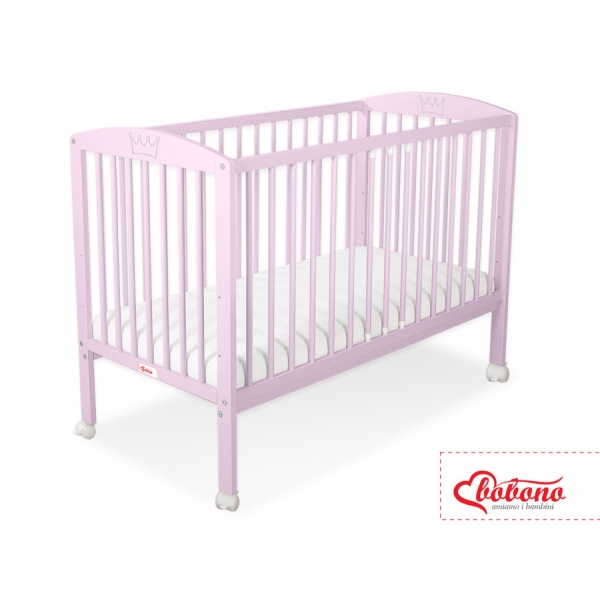 Babybett in rosa mit Rollen und Matratze