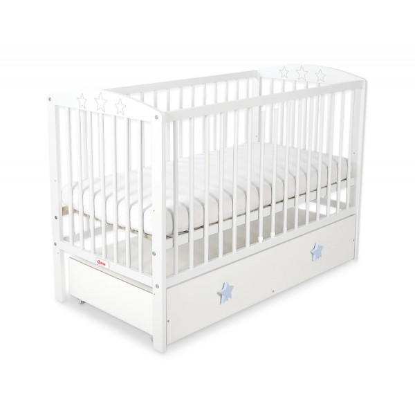 Kinderbett 120x60cm mit Sternen nr 5002-07-07 - weiß mit Schublade MAXI