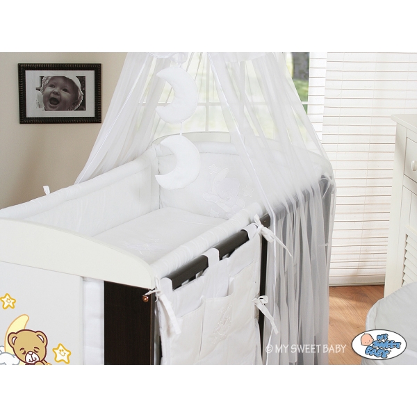 Kinderbett Bettwäsche Set 7-tlg mit Betthimmel (L70) - Gute Nacht weiß