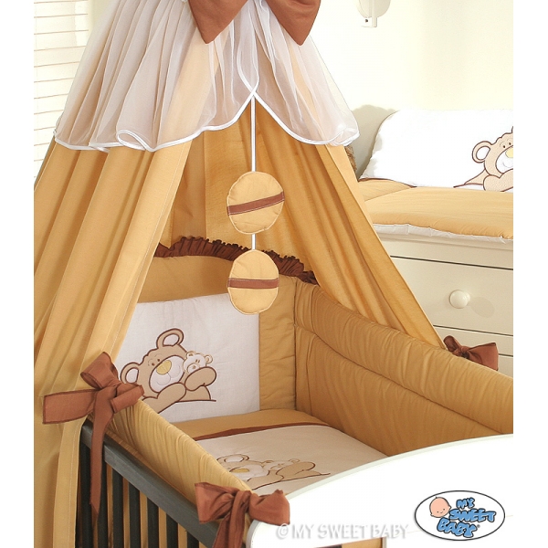Kinderbett Bettwäsche Set 7-tlg mit Himmel (L60) - Teddy Bär Barnaba braun