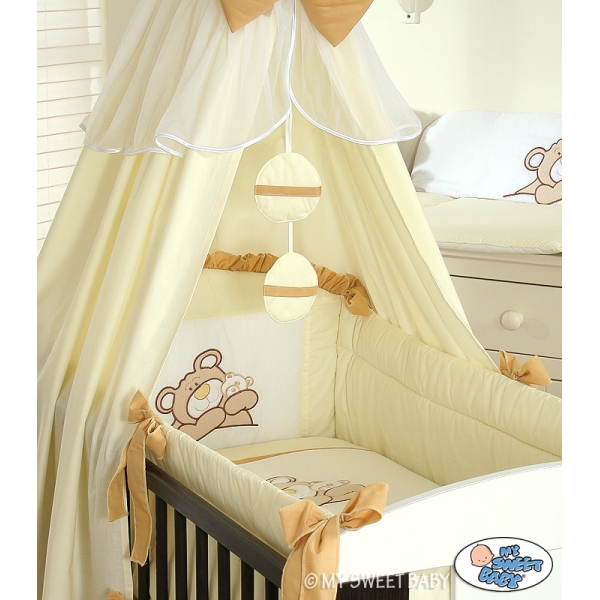 Kinderbett Bettwäsche Set 7-tlg mit Himmel (L60) - Teddy Bär Barnaba creme