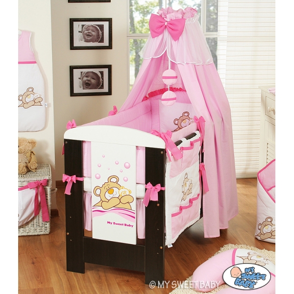 Kinderbett Bettwäsche Set 7-tlg mit Himmel (L60) - Teddy Bär Barnaba rosa