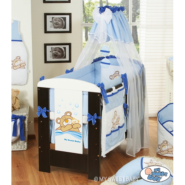 Kinderbett Bettwäsche Set 7-tlg mit Himmel (L70) - Teddy Bär Barnaba blau