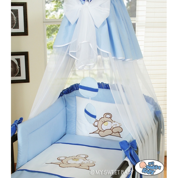 Kinderbett Bettwäsche Set 7-tlg mit Himmel (S60) - Teddy Bär Barnaba blau