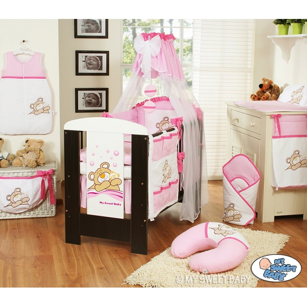 Kinderbett Bettwäsche Set 7-tlg mit Himmel (S60) - Teddy Bär Barnaba rosa