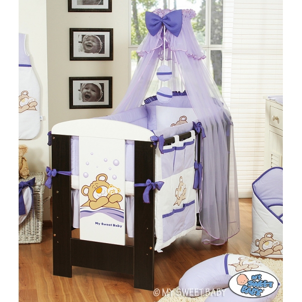 Kinderbett Bettwäsche Set 7-tlg mit Moskitonetz (L60) - Teddy Bär Barnaba lila
