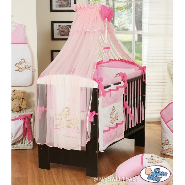 Kinderbett Bettwäsche Set 7-tlg mit Moskitonetz (L60) - Teddy Bär Barnaba rosa