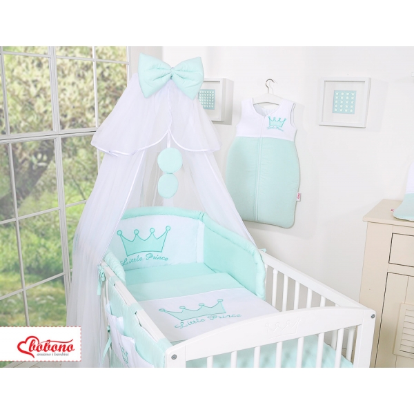 Kleiner Prinz Kleine Prinzessin Babybettwäsche Set 7-tlg mit Moskitonetz - Little Prince/Princess minze
