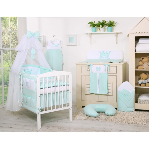 Kleiner Prinz Kleine Prinzessin Babybettwäsche Set 7-tlg mit Moskitonetz - Little Prince/Princess minze